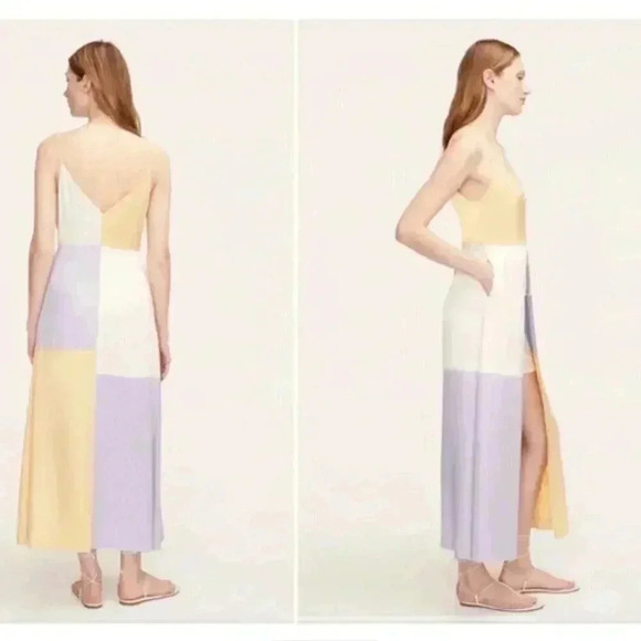 Rebecca Taylor Colorblock Twill Dress in Purple Yellow White Size 4 - Picture 1 of 5